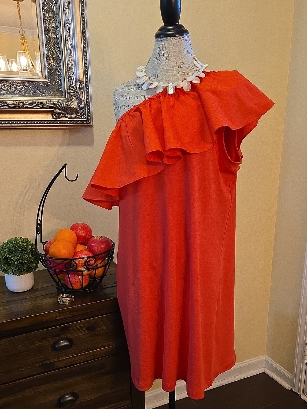 NWT A New Day One-Shoulder Ruffle Dress in Bright Coral Red